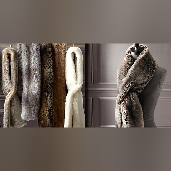 Restoration Hardware Luxe Faux Fur Scarf Grey Cream - Picture 2 of 8